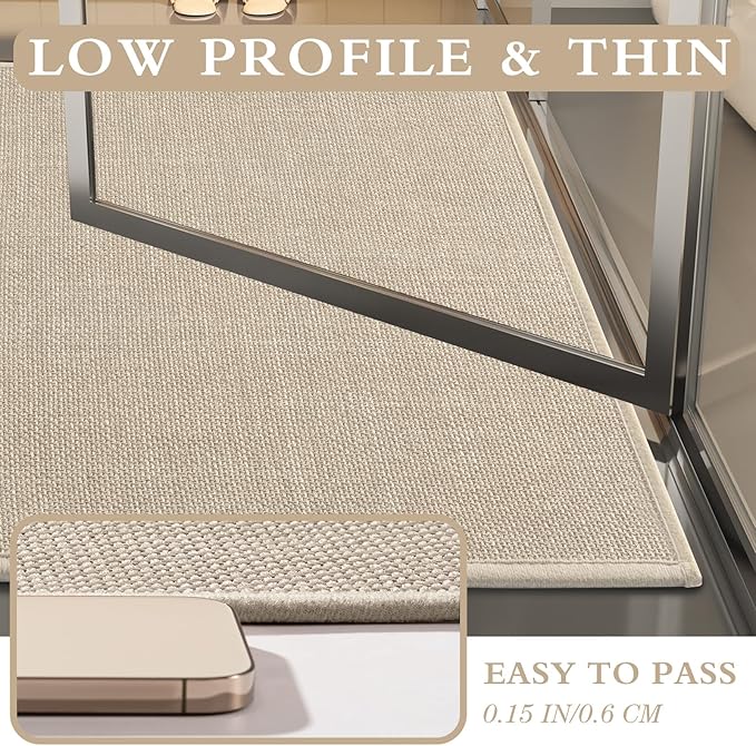 YIHOUSE Beige Bathroom Rug Sets 2 Piece, Absorbent Bath Mat for Bathroom Non Slip Washable, Bath Room Mat Quick Dry, Thin Bath Rug Set for Toilet and Floor(17"x24"+17"x47")
