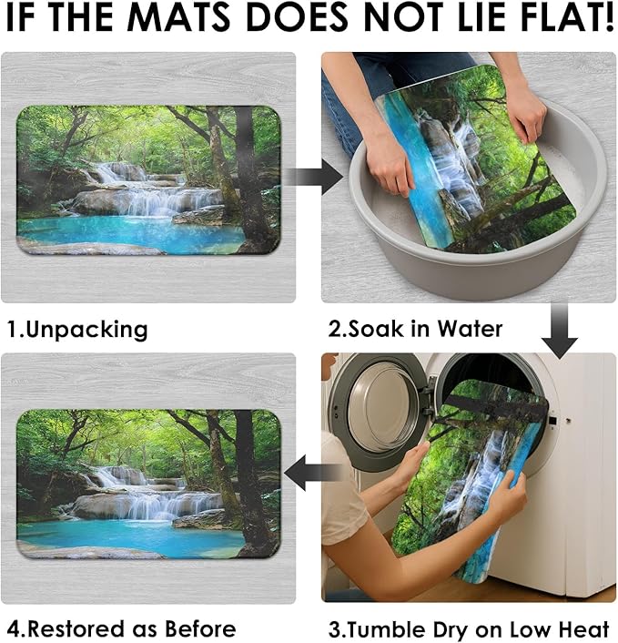 Britimes 4 Piece Shower Curtain Sets, Scenery Waterfall with Non-Slip Rugs, Toilet Lid Cover and Bath Mat, for Bathroom Decor Set, 72" x 72"