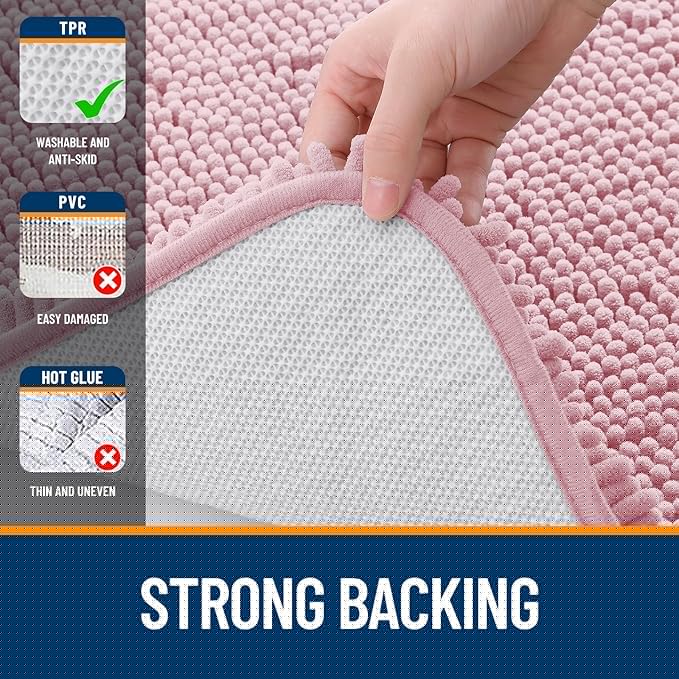 OLANLY Bathroom Rugs 47x17, Extra Soft Absorbent Chenille Bath Rugs, Rubber Backing Quick Dry, Machine Washable Bath Mats for Bathroom Floor, Tub and Shower, Home Decor Accessories, Dusty Rose