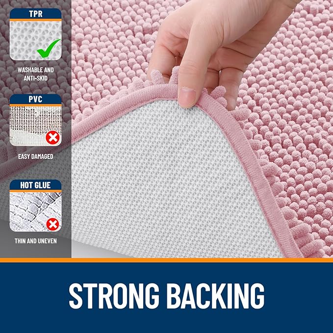 OLANLY Bathroom Rugs 59x35, Extra Soft Absorbent Chenille Bath Rugs, Rubber Backing Quick Dry, Machine Washable Bath Mats for Bathroom Floor, Tub and Shower, Home Decor Accessories, Dusty Rose