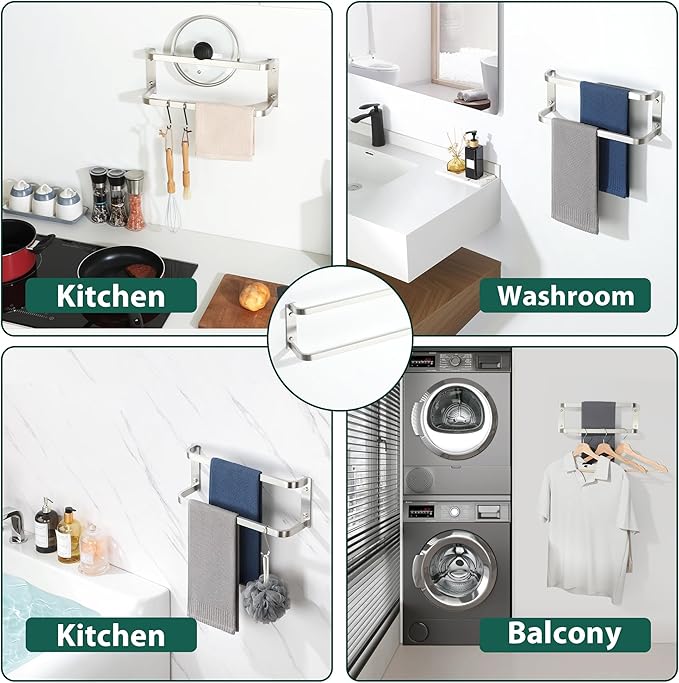 Towel Racks for Bathroom 16.2 Inch, SUS304 Stainless Steel Rustproof Double Towel Bars Wall Mount, Heavy Duty Towel Holder for Bathroom Laundry Room Hotel Modern Home Decor