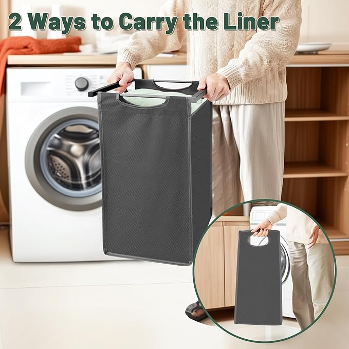 Sonharlar Laundry Hamper, Laundry Sorter with 4 Pull-Out Removable Oxford Fabric Bags Cloth Laundry Basket 4 x 10 Gallons (Grey and Charcoal Black)
