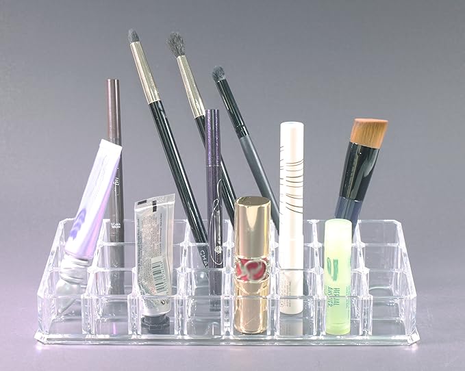 Clear Acrylic Makeup Case and Lipstick or Brush Holder with 24 Compartments
