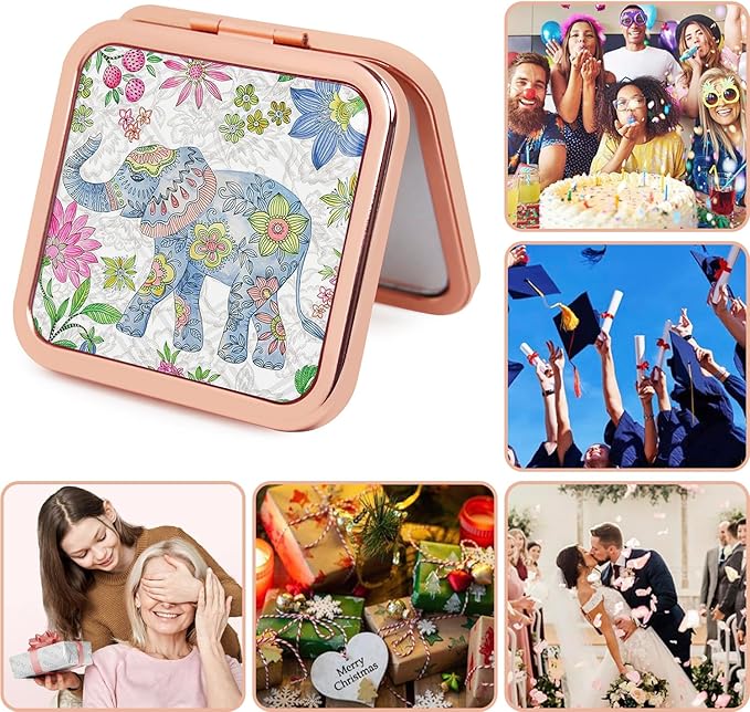 Portable Folding Compact Mirror with 1X 2X Magnification Double Sided Mini Travel Makeup Mirror for Women Girls Bridesmaid Gifts(Rose Gold)