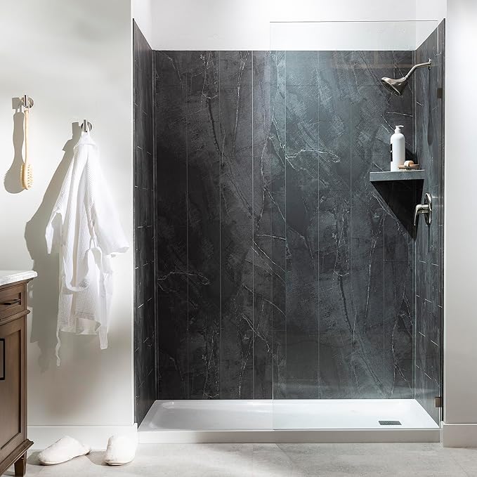 Palisade Vinyl Waterproof Corner Shower Shelf in Cracked Slate/Urban Quarry