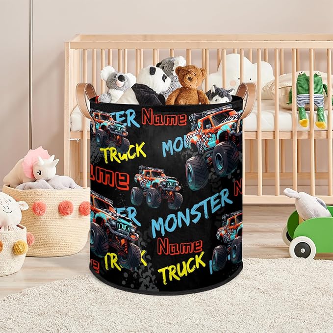 Custom Monster Truck Car Laundry Hamper, Personalized Laundry Baskets with Handles Dirty Clothes Hamper Storage Basket