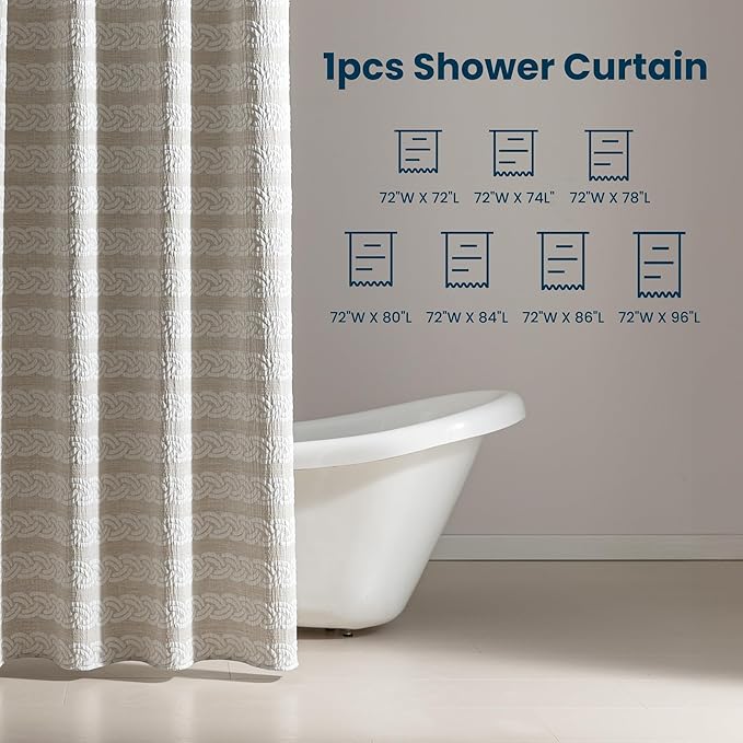 SLEEP ZONE Geometric Jacquard Shower Curtain, Textured Fabric Shower Curtains Arch Curtain for Modern Home Decorations Bathroom, 72" × 80" Beige Arch