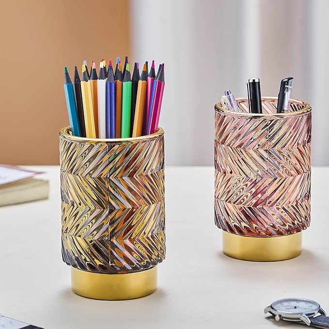Makeup Brush Holder Organizer,Toothbrush Holders,Desk Pen Pencil Holder,Multifunctional Vintage Glass Brush Cup(A40-4-US)