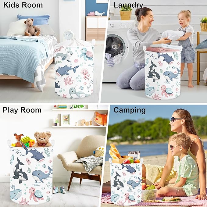 Clastyle Adorable Ocean Animal Laundry Basket Shark Kids Clothes Book Storage Basket Gift Toy Box for Bedroom Decor,Whale,36x45 cm