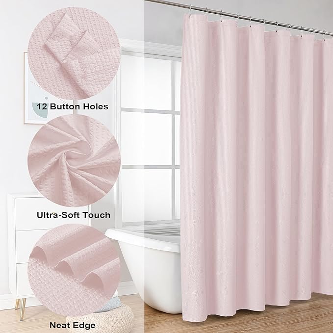 OVZME Berry Extra Long Pink Shower Curtain 96 Inch Long, 3D Embossed Texture Fabric Bathroom Shower Curtain, Large Hotel Bath Curtain with 12 Holes, Washable Cloth Shower Curtains, 72x96, Pink