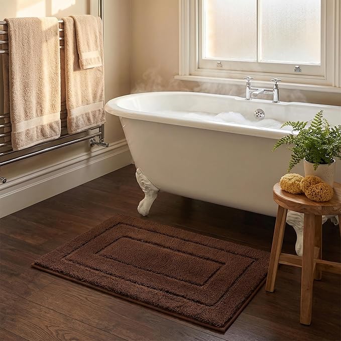 GRANNY SAYS Bathroom Rugs Non Slip 24" x 16", Bath Mats for Bathroom, Super Soft and Water Absorbent, Microfiber Washable Bath Rugs for Shower Room Floor, Tub, Brown