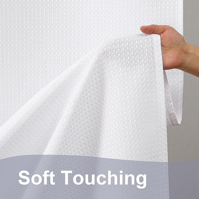 OWENIE White Shower Curtain 96 Inch Extra Long, Waffle Weave Textured Fabric Bathroom Curtains, Water Repellent Thick Soft Hotel Spa Luxury Elegant Bath Curtain, Machine Washable, White, 72x96 Inch