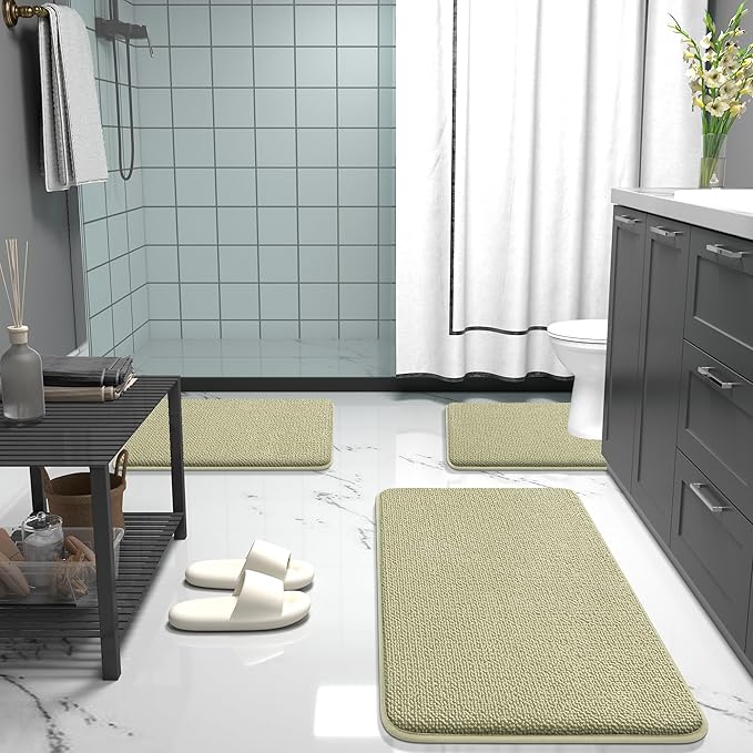 OLANLY Thick Memory Foam Bath Mat Rug 24x16, Extra Soft Absorbent Bathroom Rug, Quick Dry Bath Mats, Non-Slip, Machine Washable Carpet for Bathroom, Tub and Shower, Home Decor Accessories, Vanilla