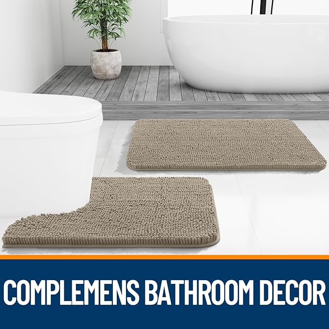 OLANLY Bathroom Rugs 44x24, Extra Soft Absorbent Chenille Bath Rugs, Rubber Backing Quick Dry, Machine Washable Bath Mats for Bathroom Floor, Tub and Shower, Home Decor Accessories, Warm Taupe