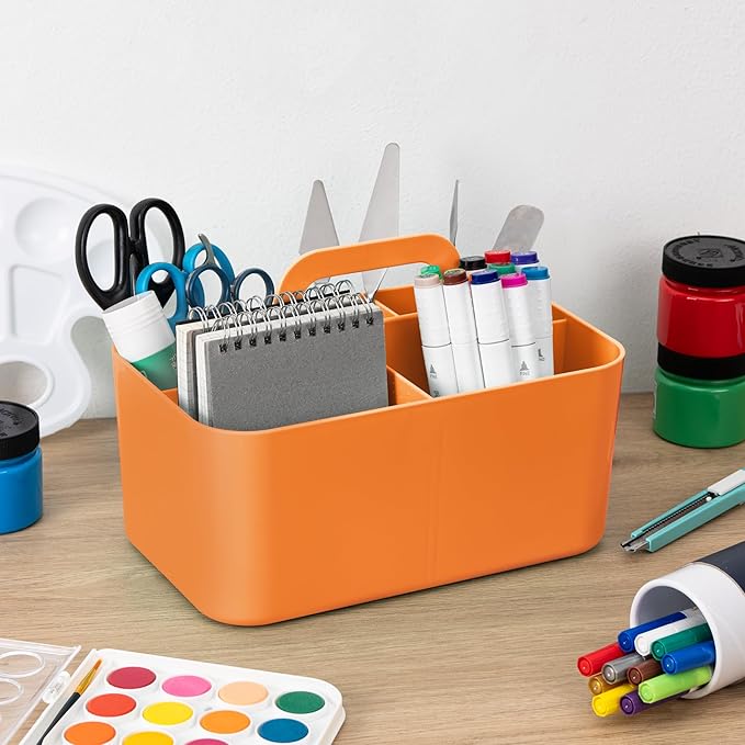 Tiawudi 2 Pack Plastic Caddy with Handle, Stackable Storage Organization for Cleaning, Bath, Makeup, Art, Craft, Stationery, Classroom and Office, Portable Tote Organizer