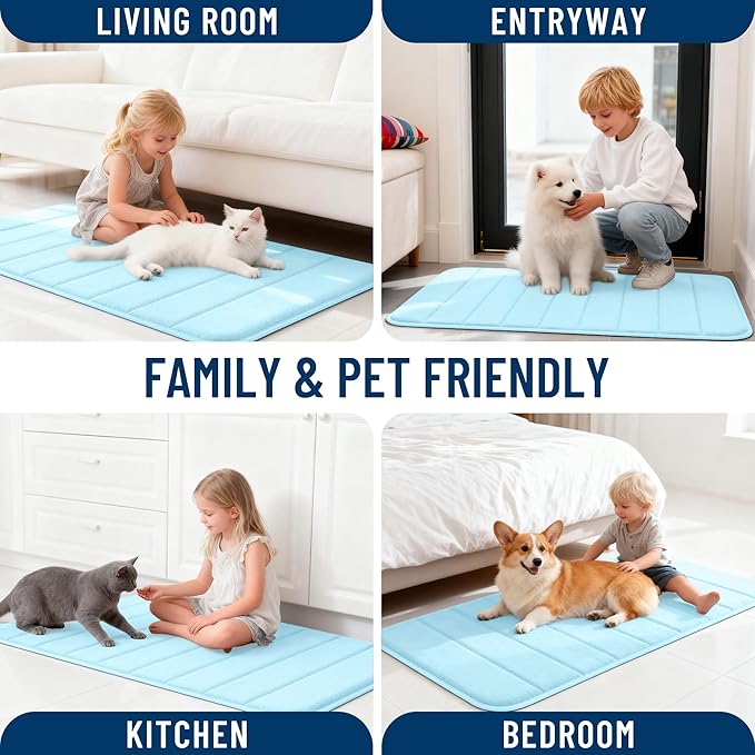 OLANLY Memory Foam Bath Mat 44x32, Super Soft Absorbent Bathroom Rugs, Quick Dry, Machine Washable Shower Floor Rugs, Bathmat Carpet, Bathroom Home Decor Accessories, Sky Blue