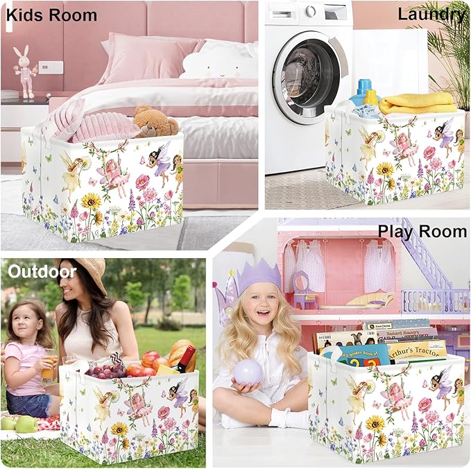 Fantasy Princess Laundry Hamper Colorful Large Storage Basket Collapsible Parents Organizer Kids Toy Clothes Bins for Bedroom, Bathroom, Fairy, 36L