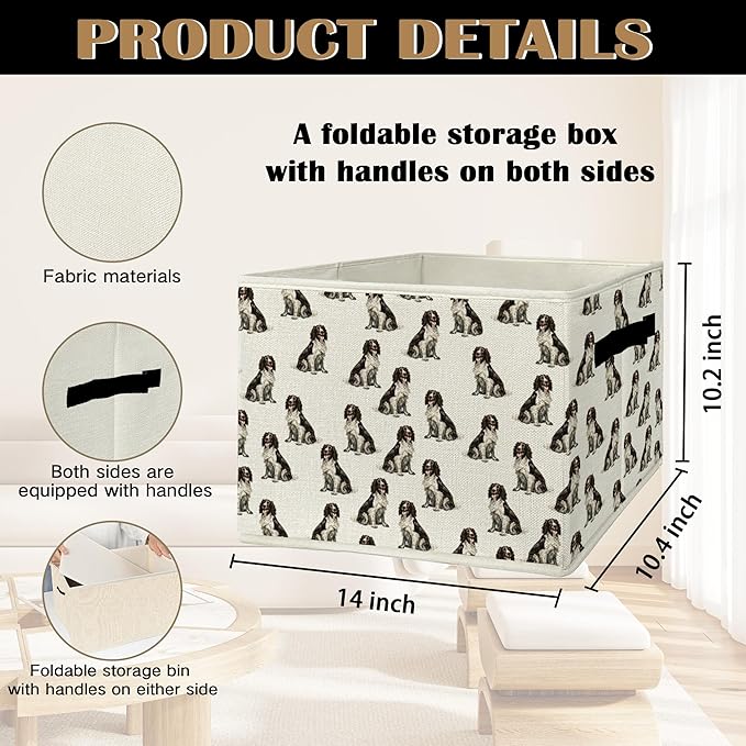 English Springer Spaniel Gifts Storage Bins & Boxes with Handles, Dog Mom Lovers Gifts Foldable Basket for Organizing, Dog Collapsible Storage Basket for Bedroom Bathroom Clothes Toys Books