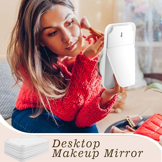 Cinnvoice 24 Pack Desktop Makeup Mirror Bulk 90° Adjustable Portable 8" Vanity Table Mirror with Stand, Folding Travel for Makeup Party Spa Party, Women, Cosmetics Personal Beauty (White)