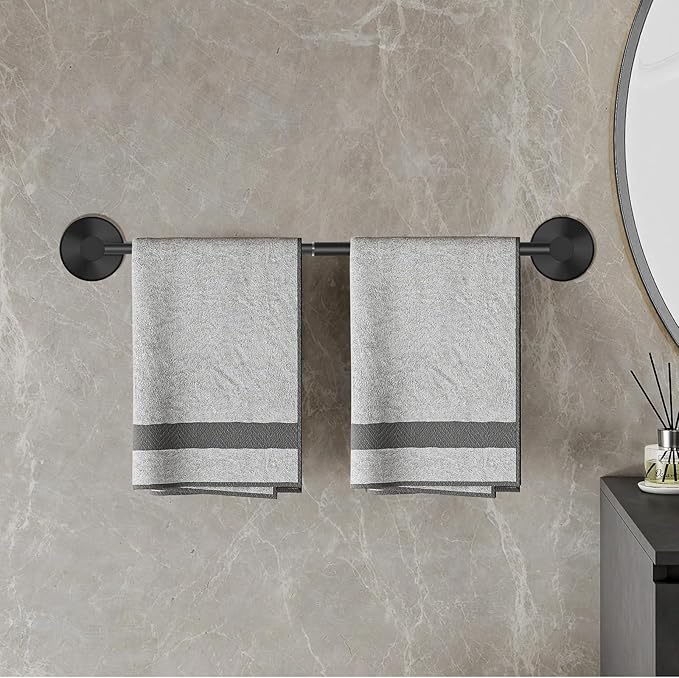 Adjustable Suction Cup Towel Bar for Bathroom Wall, 14.6–24 Inches Black Towel Bar, Stainless Steel Bath Towel Holder, Towel Racks for Bathroom Shower (Matte Black, 2 Pack)