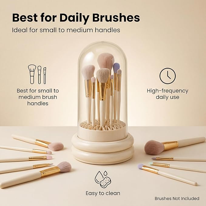 Makeup Brush Cleaner & Dust-Free Storage Holder for Vanity, Coarse & Fine Bristles Cleaning, Covered Air-Dry Cup