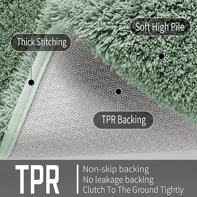 Yimobra Luxury Fluffy Bathroom Rugs, Super Elastic Soft Thick Plush Bath Mat, Non-Slip Water Absorbent, Easier to Dry, Sturdy Shaggy Microfiber Carpet for Bathtub, 32"x 20", Pure Light Green