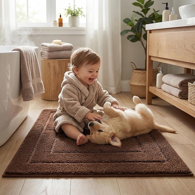 GRANNY SAYS Bathroom Rugs Non Slip 36" x 24", Bath Mats for Bathroom, Super Soft and Water Absorbent, Microfiber Washable Bath Rugs for Bath Floor, Tub and Shower, Brown