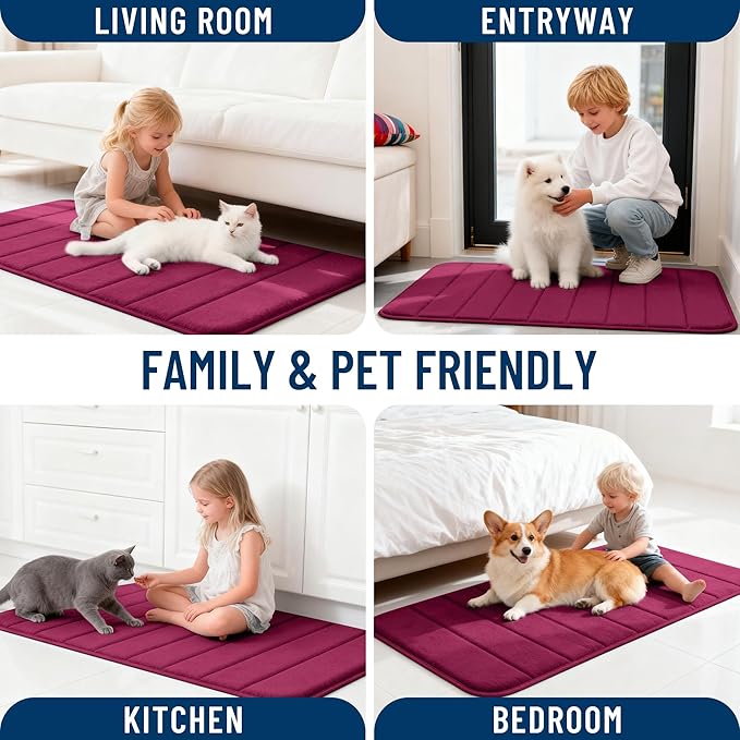 OLANLY Memory Foam Bath Mat 44x24, Super Soft Absorbent Bathroom Rugs, Quick Dry, Machine Washable Shower Floor Rugs, Bathmat Carpet, Bathroom Home Decor Accessories, Burgundy