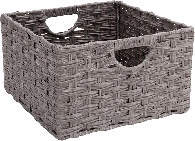 Seville Classics Premium Handwoven Portable Laundry Bin Basket with Carrying Handles, Household Storage for Clothes, Linens, Sheets, Gray, Rectangular (2-Pack)