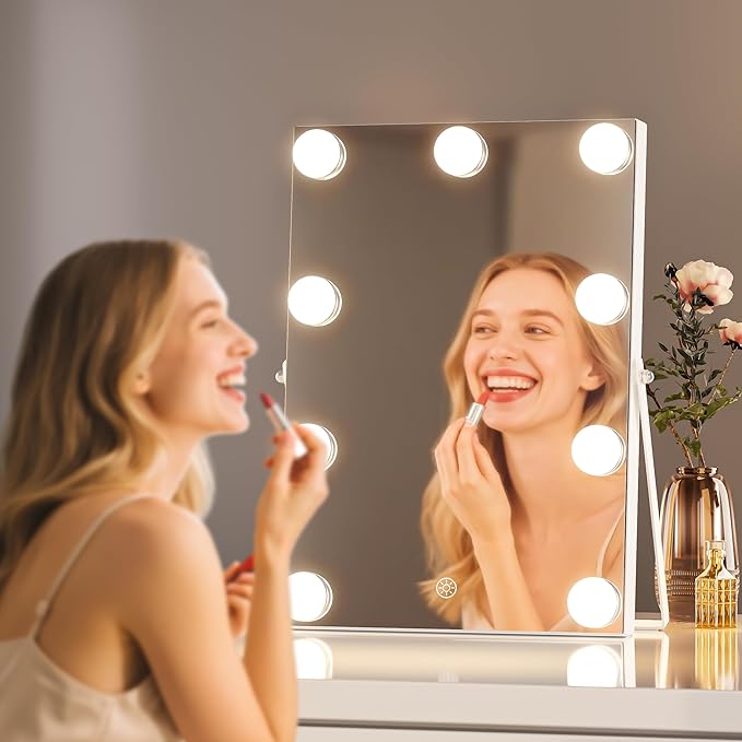 MINISO Vanity Mirror with Lights - 9.8" x 13.8" Hollywood Makeup Mirror with Adjustable Brightness,3 Modes Light