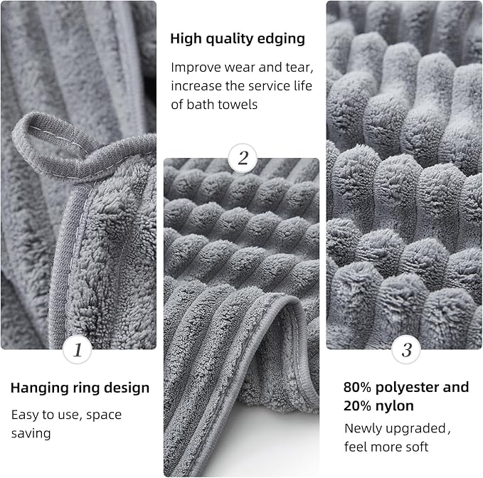 Oversized Bath Sheets 40x80 Inches Extra Large Bath Towels for Adults Super Soft Quick Dry Highly Absobent Microfiber Shower Towels for Bathroom, Pool, Gym, Yoga Towel (Grey, 2Piece)