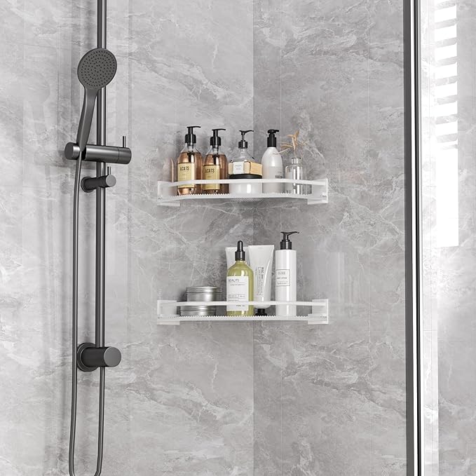 Acrylic Corner Bathroom Counter Organizer - 2 Tier Countertop Storage Shelves for Dresser, Kitchen, Laundry, Dorm Room (White)