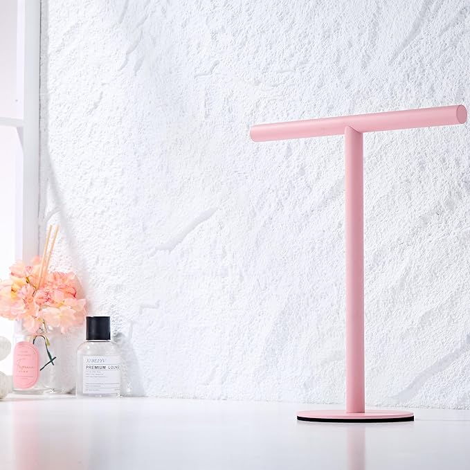Pink Bathroom Hand Towel Holder Stand???T-Shape Hand Towel Holder Stand SUS304 Stainless Steel for Bathroom???Kitchen or Vanity Countertop