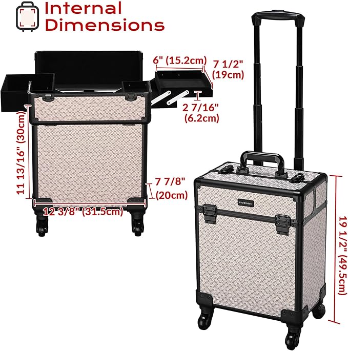 BYOOTIQUE Rolling Makeup Train Case Cosmetology Organizer Box Art Deco Graphite