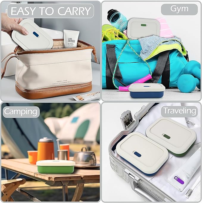 AIDIMMING Enhanced Leak Proof Travel Case with Lid, Large Silicone Container for Traveling,Shampoo Bar Holder, Soap Dish with Draining Layer, Bar Soap Caddy (Offwhite & Blue)