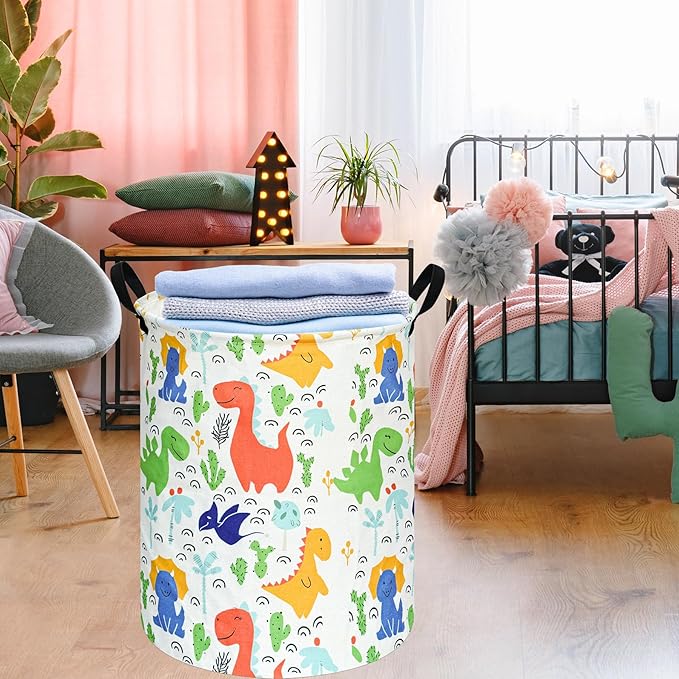 KUNRO Round Laundry Gift Basket Storage Hamper, Clothes Storage Organizer Bins, Shelf Basket with Handles for Room Decor
