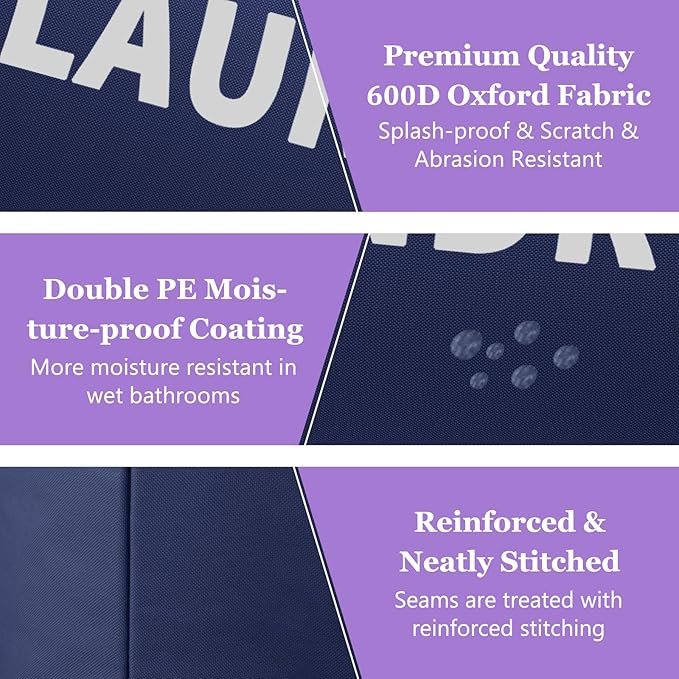 2Pcs 95L Collapsible Laundry Basket for Men, Tall Laundry Basket with Handles, Dirty Clothes Hamper in 600D Oxford Fabric, Freestanding Clothes Hampers for Bedroom, Dorm, Navy Blue + Black