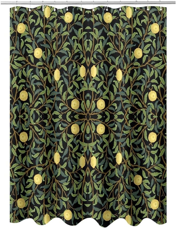 Vintage Botanical Shower Curtain William Morris Designs Green Jungle Fruit Print Shower Curtain Set Polyester Interior Waterproof Shower Curtain with 12 Hooks 72x78 Inches(183x200cm)
