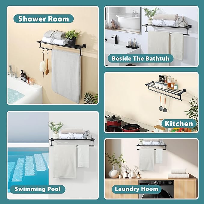 Alise 28 Inch Towel Racks for Bathroom Wall Mounted,Bathroom Towel Rack with Tower Bar,Double Towel Racks for Bathroom,SUS304 Stainless Steel Bathroom Towel Holder Matte Black