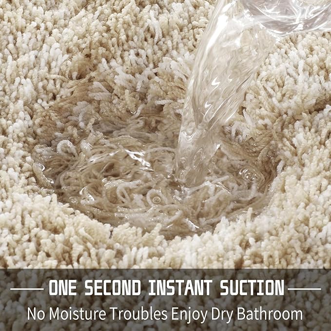 Yimobra Fluffy Plush Bath Rug, Shaggy Soft Comfortable Non Slip, Water Absorbent Microfiber Bath Mat, Dry Quick, Machine Washable Thick Bathroom Floor Rugs for Shower, 44"x 24", Light Beige and White