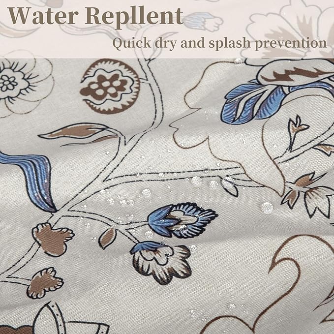 MUGINYU Vintage Farmhouse Linen Shower Curtain,Botanical Floral Toile Shower Curtain,Colorful Leaves Bath Curtains Shower,Boho Flower Plant Neutral Bathroom Decor (Vintage Flower Blue)