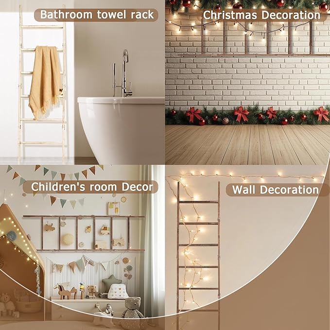 Blanket Ladder for the Living Room 6-Tier, Wooden Decorative Quilt Holder for Bed room, Wall-Leaning Towel Rack for Bathroom,Rustic Farmhouse Ladders for Display. (Dark Brown)