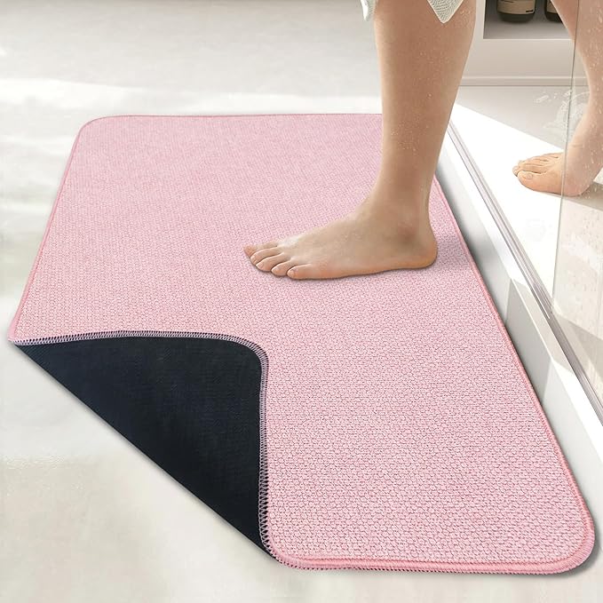 Bath Mat,Ultra Thin Bathroom Runner Rugs,Large Bath Mats for Bathroom,Quick Dry,Non-Slip,Machine Washable,Low Pile,Bath Rug,Shower Outside,Sink,Home Decor Accessories.Pink,3'x6'(36x72inch)