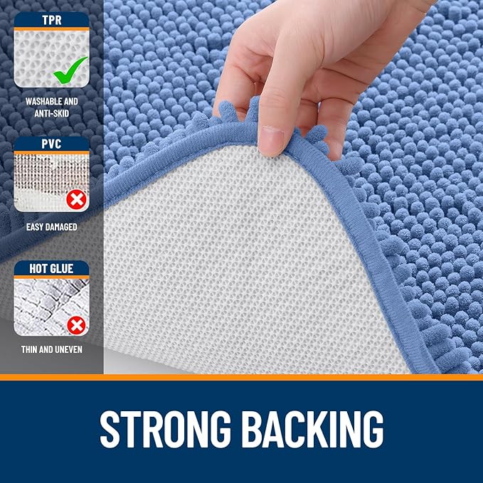 OLANLY Bathroom Rugs 59x24, Extra Soft Absorbent Chenille Bath Rugs, Rubber Backing Quick Dry, Machine Washable Bath Mats for Bathroom Floor, Tub and Shower, Home Decor Accessories, Cornflower Blue