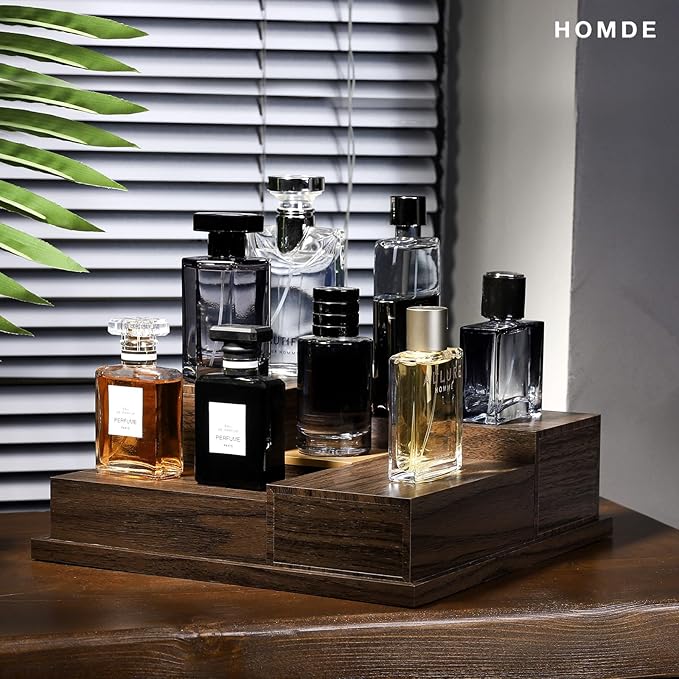 Homde Cologne Organizer - 4 Tier Perfume Display Tray with Hidden Drawers - Perfect for Men Essentials Accessories - A Great Gift for Men