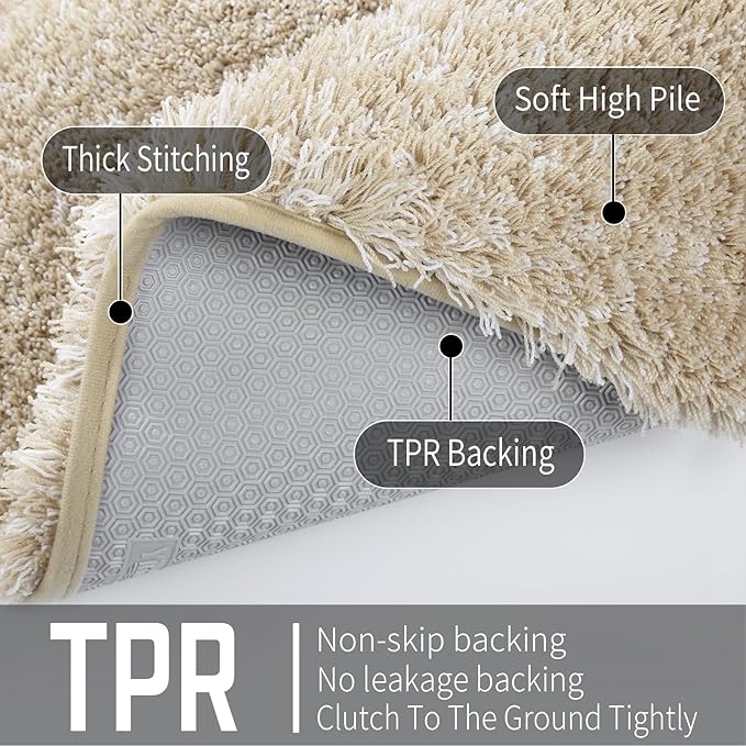 Yimobra Bath Rugs for Bathroom 32x20, Ultra Soft and Water Absorbent Bath Mats, Non Slip Plush Shower Mat Outside, Microfiber Mats for Bathroom Floor/Tub, Machine Washable, Light Beige and White