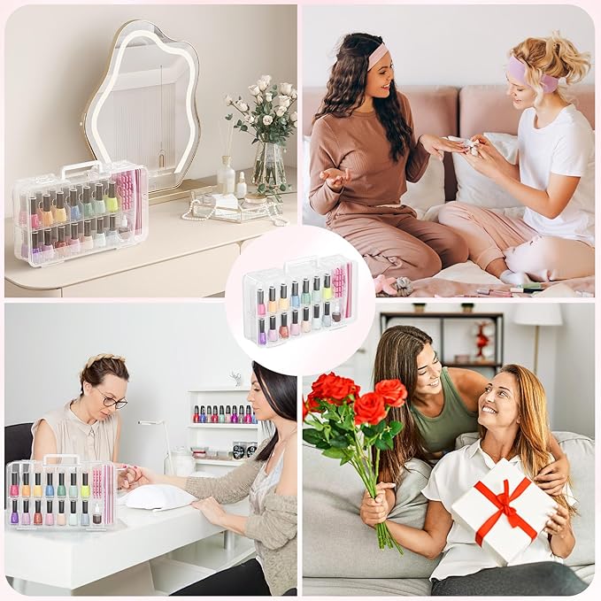 Lifewit Nail Polish Organizer Case for 36 Bottles with 8 Adjustable Sections, Portable Sturdy Gel Nail Polish Storage Holder with 4 Nail Separators, Clear, 33 × 8 × 20 cm/13 x 3 x 8 inch, 2 Pack