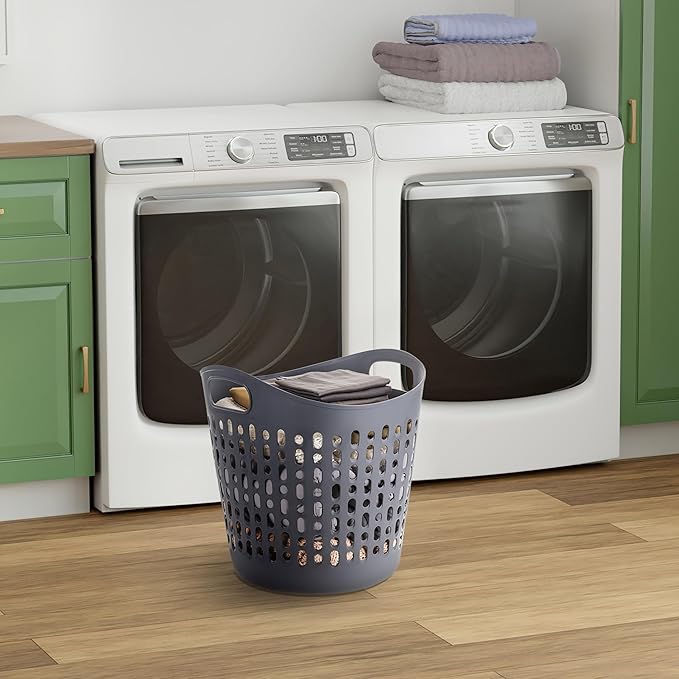 IRIS USA Plastic Laundry Basket Hamper, 3-Pack, 40L / 10 Gal Flexible Dirty Clothes Bag with Ventilation Holes, Bedroom Bathroom Apartment Dorm Laundry Room Blanket Pillow Trinkets Organization, Gray