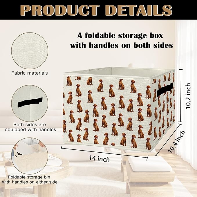 Vizsla Gifts Storage Bins & Boxes with Handles, Dog Mom Dad Lovers Gifts for Women Men Foldable Basket for Organizing, Dog Collapsible Storage Basket for Bedroom Bathroom Clothes Toys