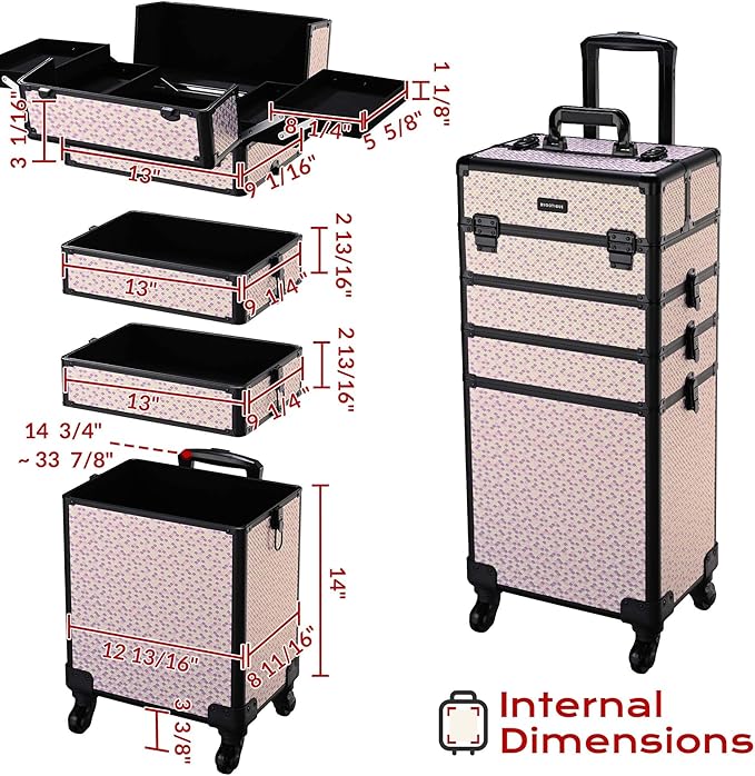 BYOOTIQUE Makeup Train Case Trolley w/Cube Case Cosmetic Organizer Art Deco Tyrian